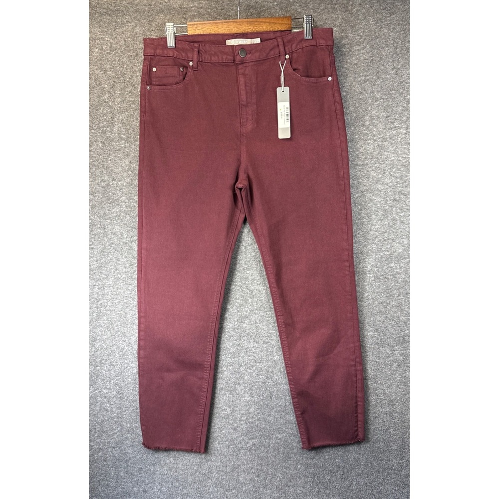 Tractr Mona High Rise Crop Jeans Womens 14/32 Crimson NEW Slim Raw Hem Burgundy